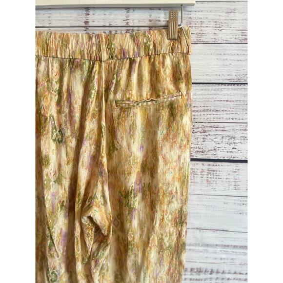 Zara crinkle effect wide leg cropped trousers multicolored abstract tie -dye SML - Picture 3 of 11